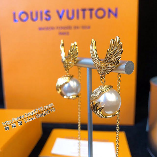 Louis Vuitton新款飾品 路易威登經典羽毛珍珠流蘇耳鉤 LV珍珠鏈條耳吊耳環耳釘  zglv2067